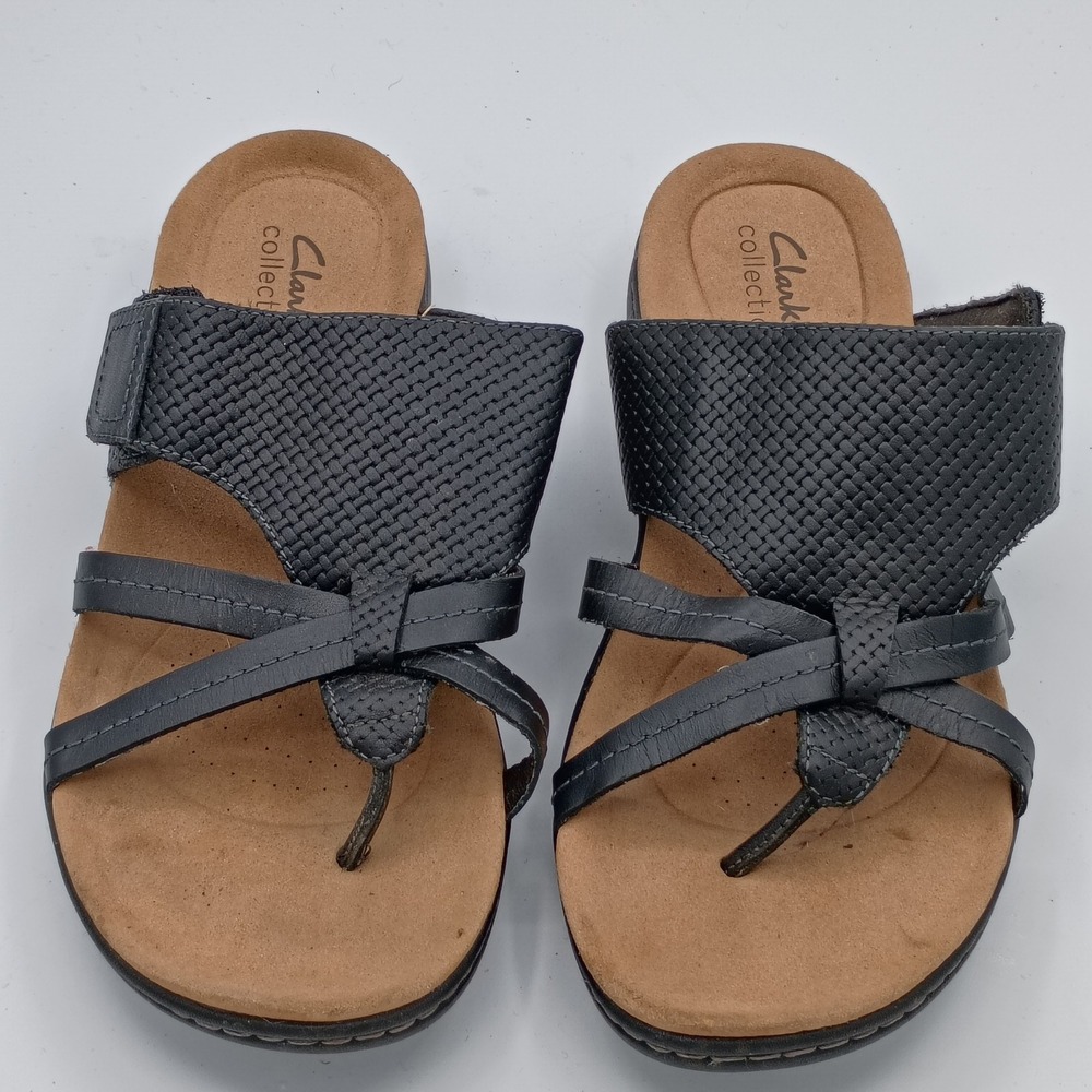 Clarks Womens Collection Breeze Sea Black 8 Textured Comfort Sandals